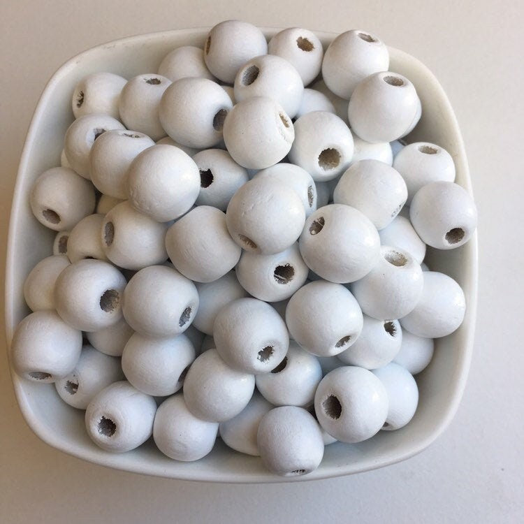 White Wood Beads 14mm Round DIY Craft Wooden Jewellery Bead 25 Pieces