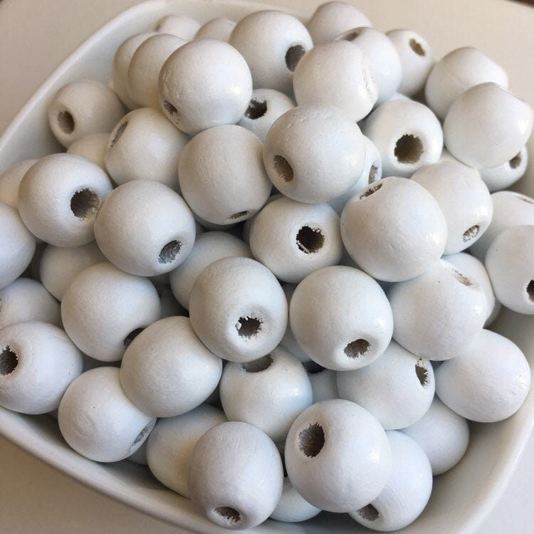 White Wood Beads 14mm Round DIY Craft Wooden Jewellery Bead 25 Pieces