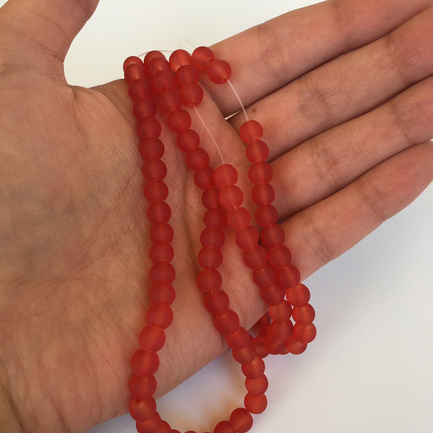 Red Frosted Glass Beads 6mm Round DIY Bracelet Necklace Bead 135 Piece Strand