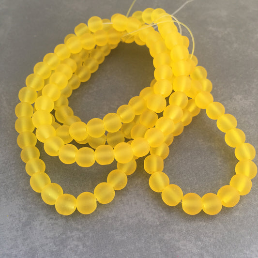 Yellow Frosted Glass Beads 6mm Round DIY Bracelet Necklace Bead 135 Piece Strand