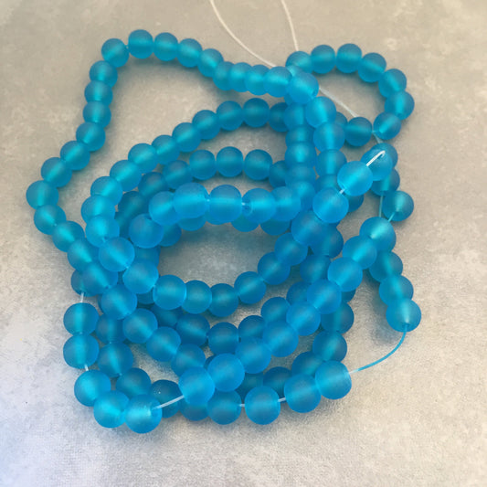 Blue Frosted Glass Beads 6mm Round DIY Bracelet Necklace Bead 135 Piece Strand