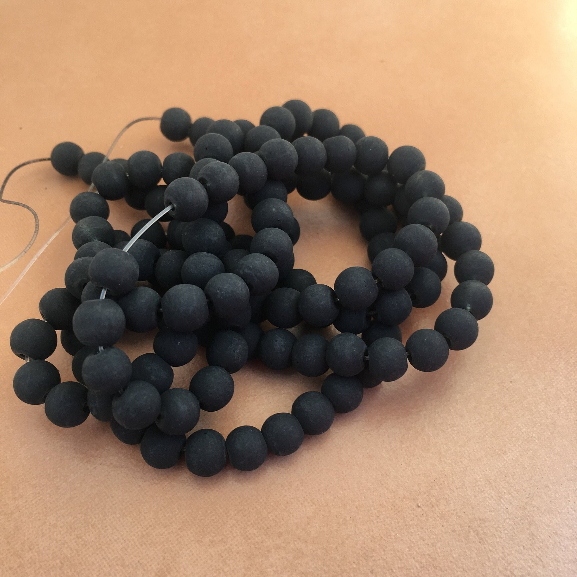 Black Frosted Glass Beads 