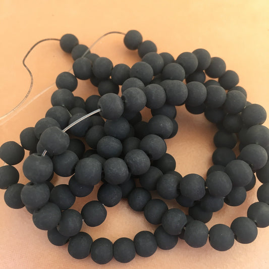 Black Frosted Glass Beads 