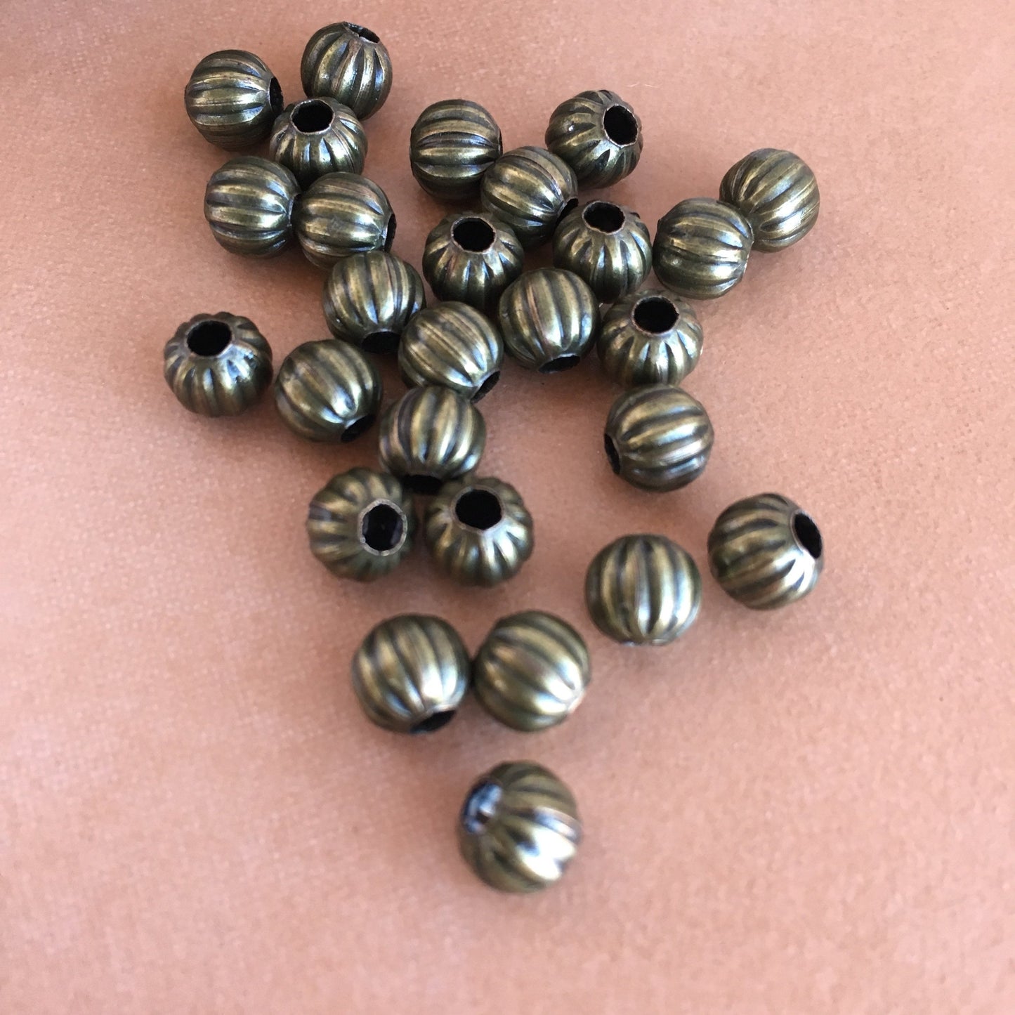 Bronze Metal Beads 6mm Round Corrugated Iron Pumpkin Spacer Bead 100 Pieces