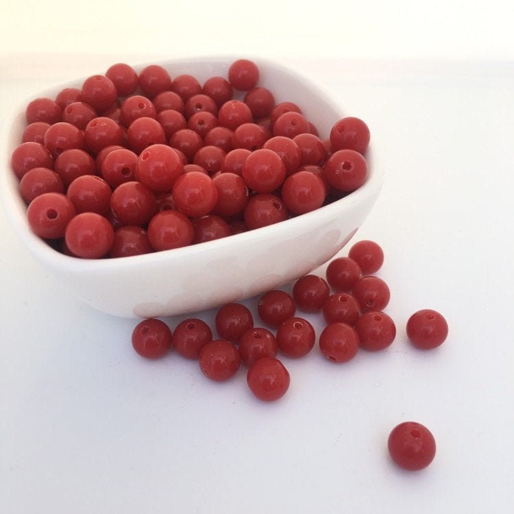 Red Acrylic Resin Beads 8mm Round DIY Necklace Bead 100 Pieces