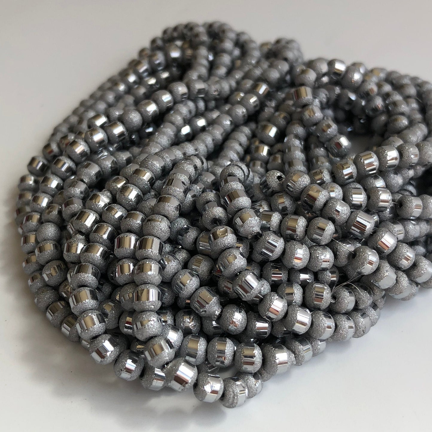 Silver Electroplated Frosted Glass Beads 5mm Round Metallic Bead 100 Piece Strand