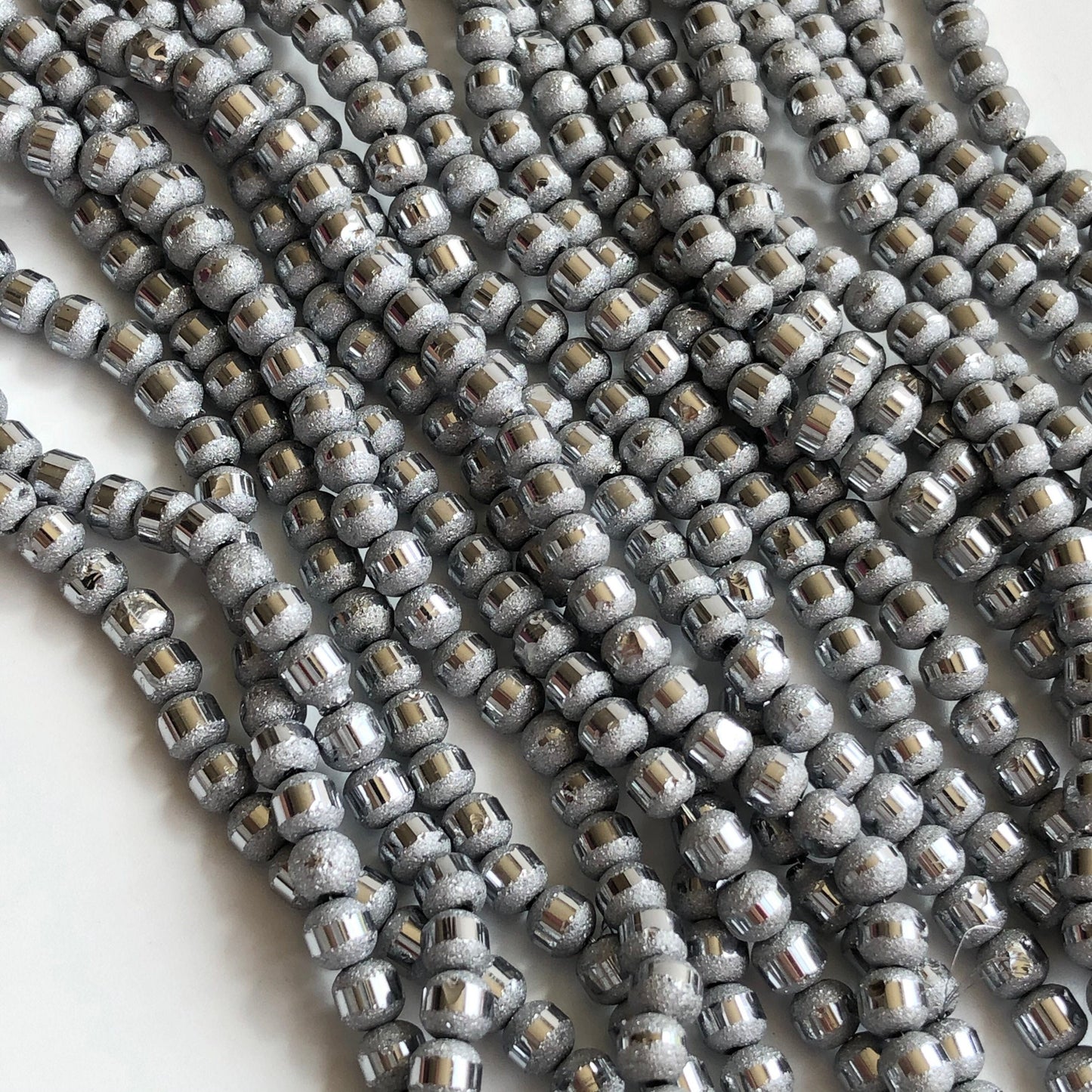 Silver Electroplated Frosted Glass Beads 5mm Round Metallic Bead 100 Piece Strand