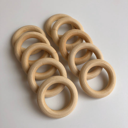 Natural Macrame Wood Rings 40mm Round Raw Unfinished Wooden Link 10 Pieces