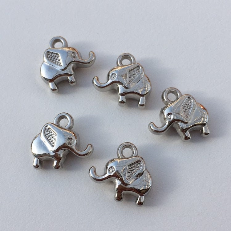 Silver Baby Elephant Plastic Charms 14mm Jewellery Making Charm 10 Pieces