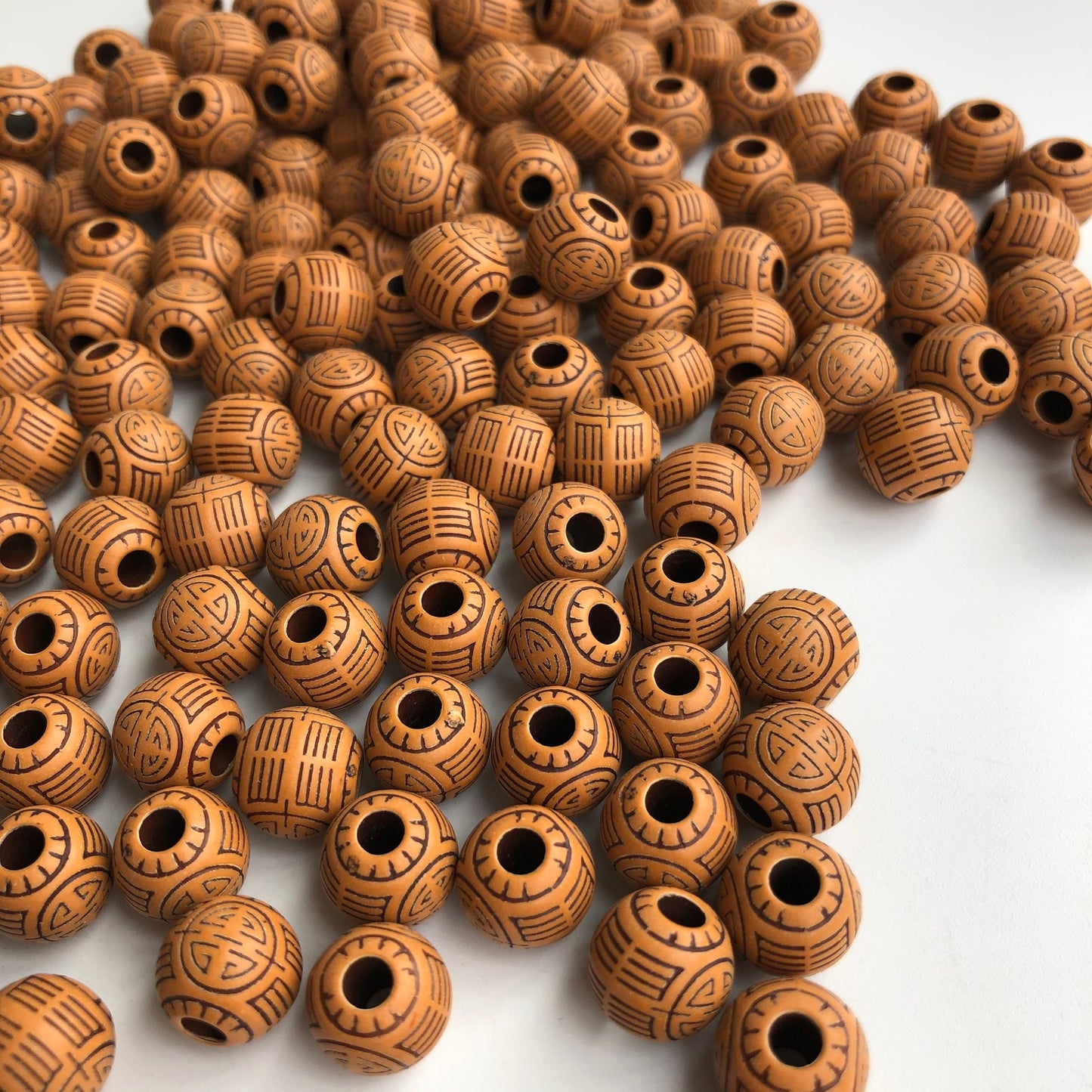 Tan Brown Tribal Beads 1mm Round Patterned Plastic Craft Bead 50 Pieces