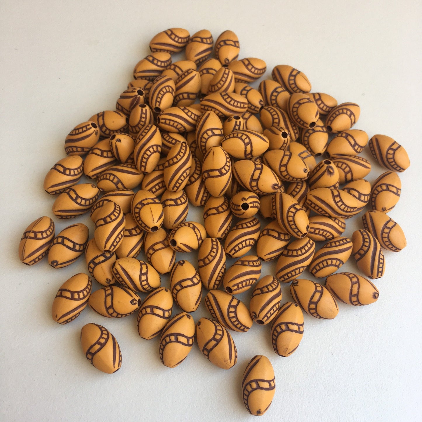 Tan Brown Patterned Plastic Bead 13x7mm Oval Boho DIY Jewellery Bead 50 Pieces