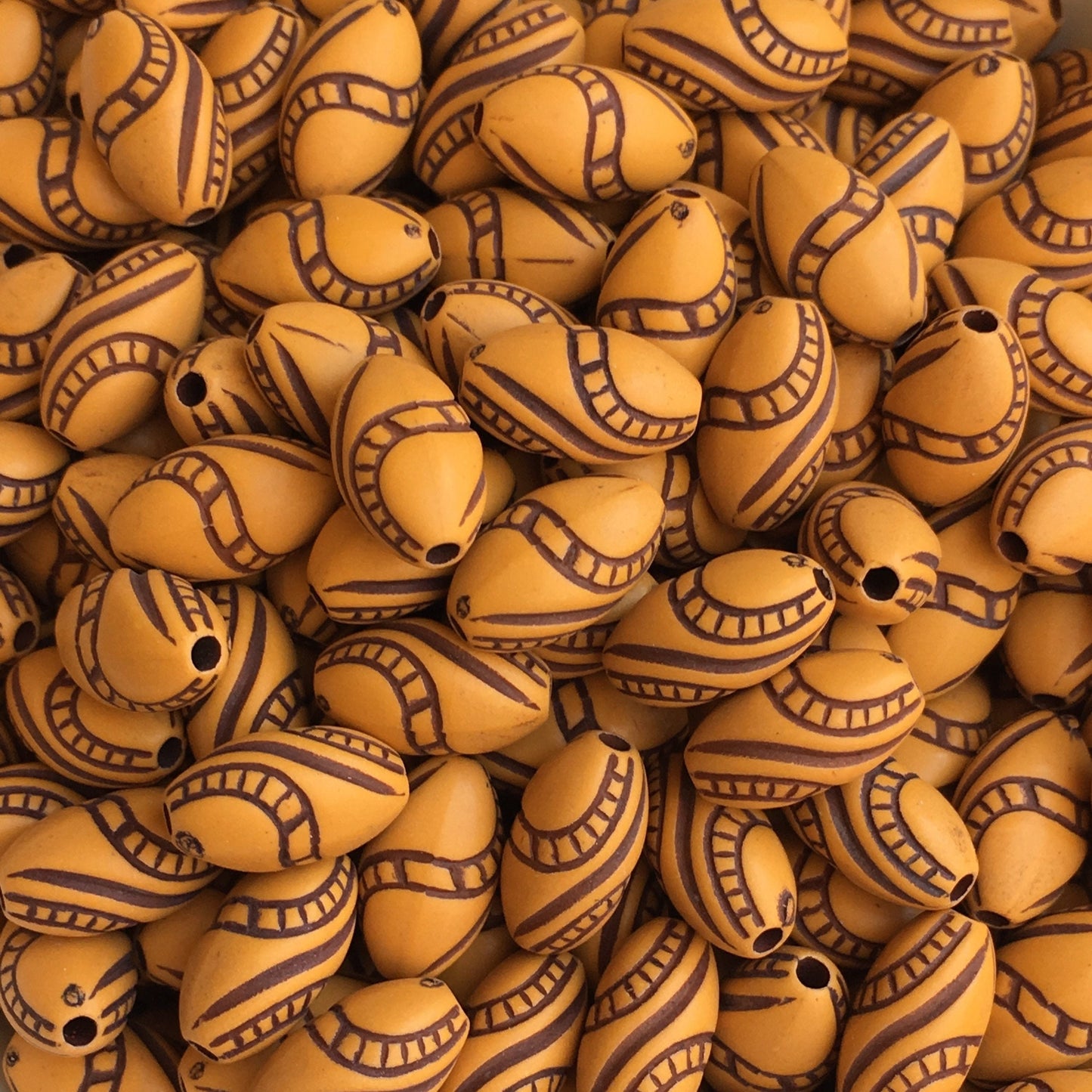 Tan Brown Patterned Plastic Bead 13x7mm Oval Boho DIY Jewellery Bead 50 Pieces