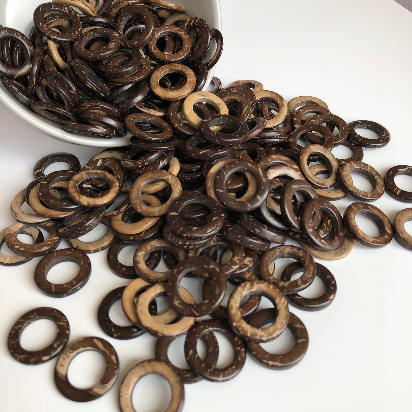 Brown Coconut Round Connector Rings 20mm Donut Shape Macrame Craft Links 10 Pieces