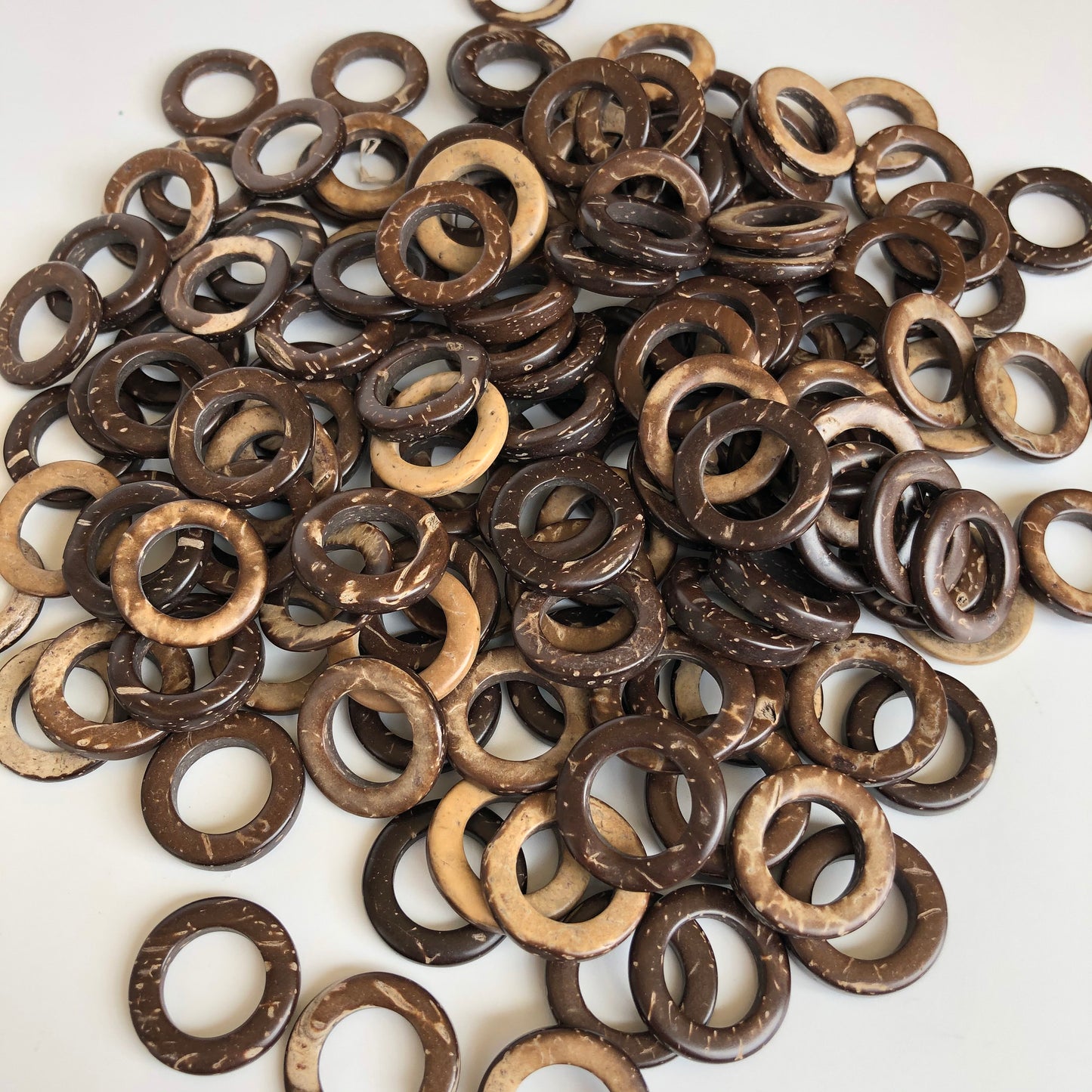 Brown Coconut Round Connector Rings 20mm Donut Shape Macrame Craft Links 10 Pieces