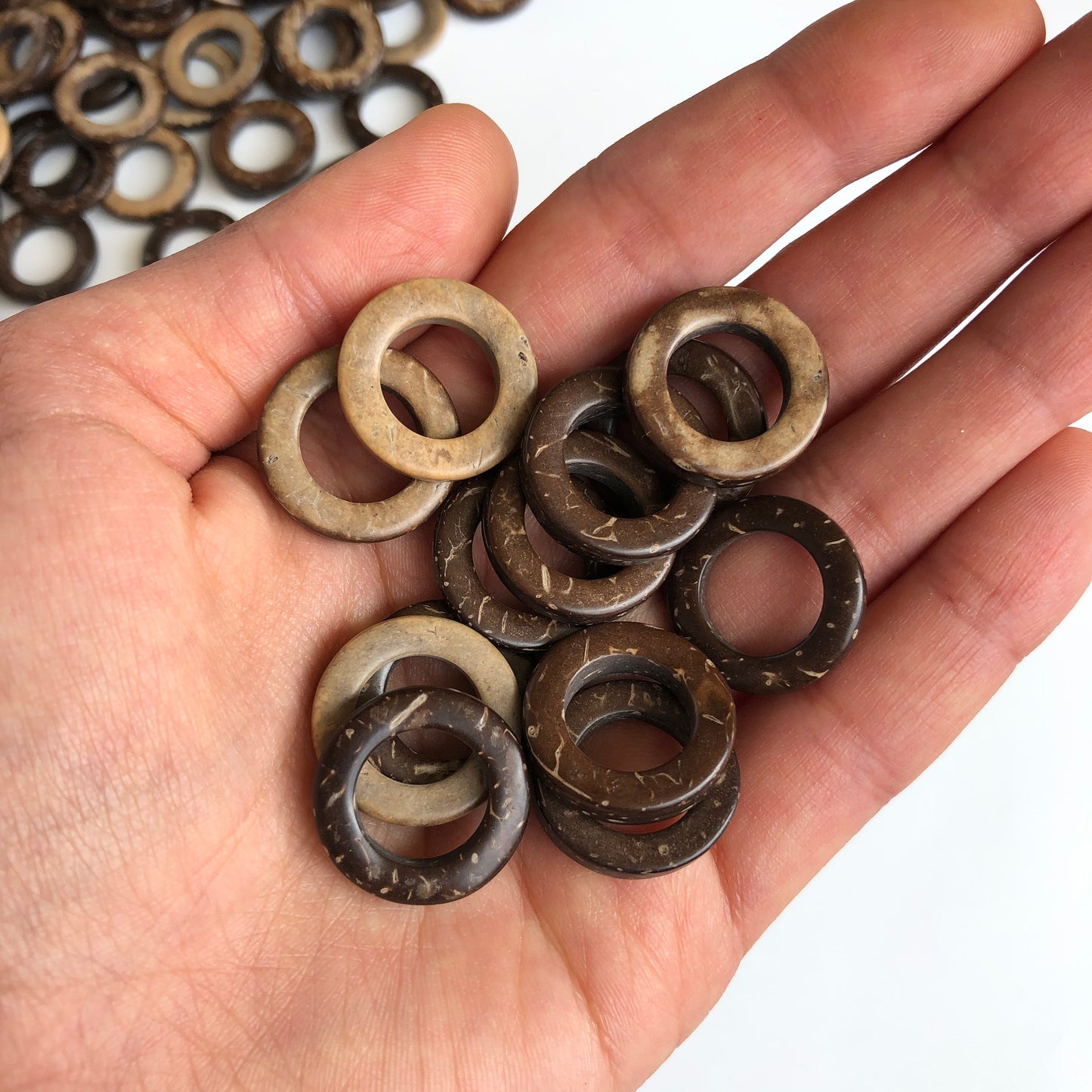 Brown Coconut Round Connector Rings 20mm Donut Shape Macrame Craft Links 10 Pieces