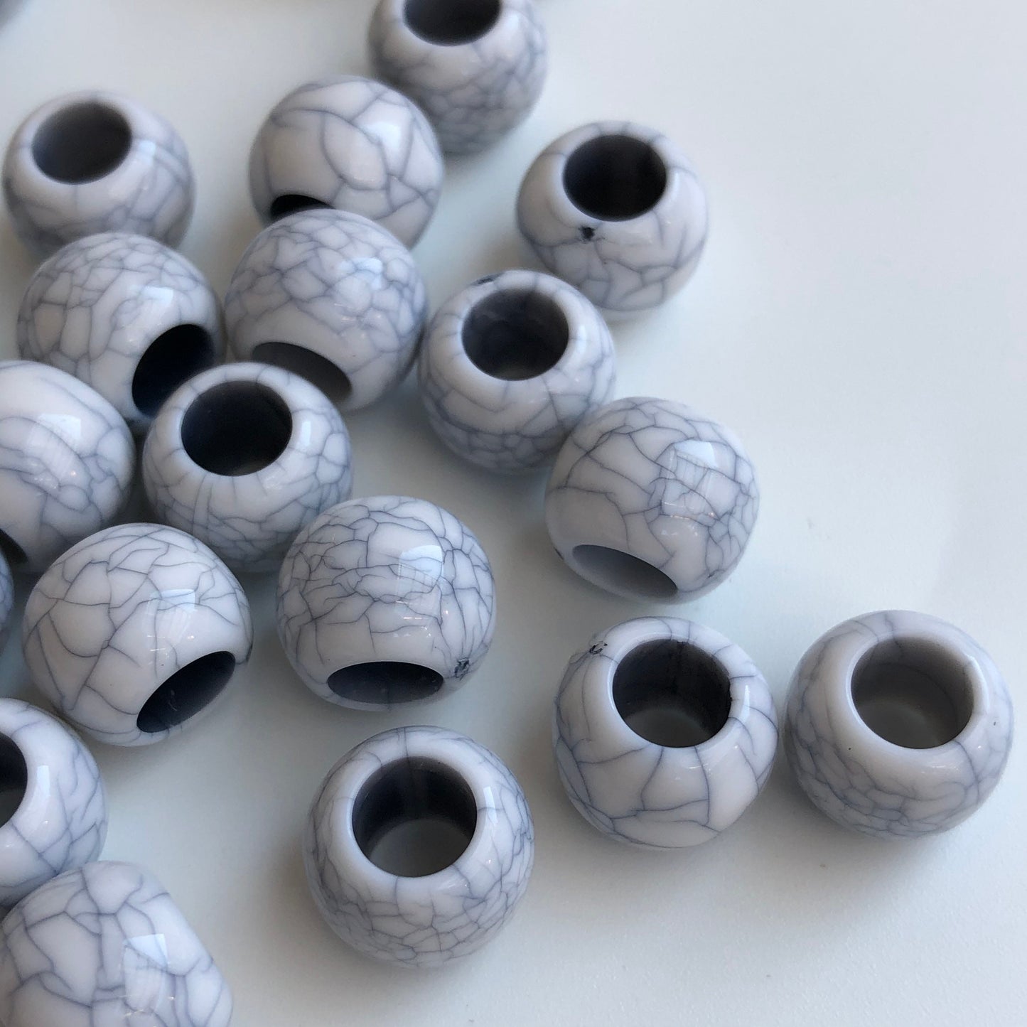 White Marble Pattern Macrame Resin Bead 10mm Round Drum DIY Pony Bead 50 Pieces