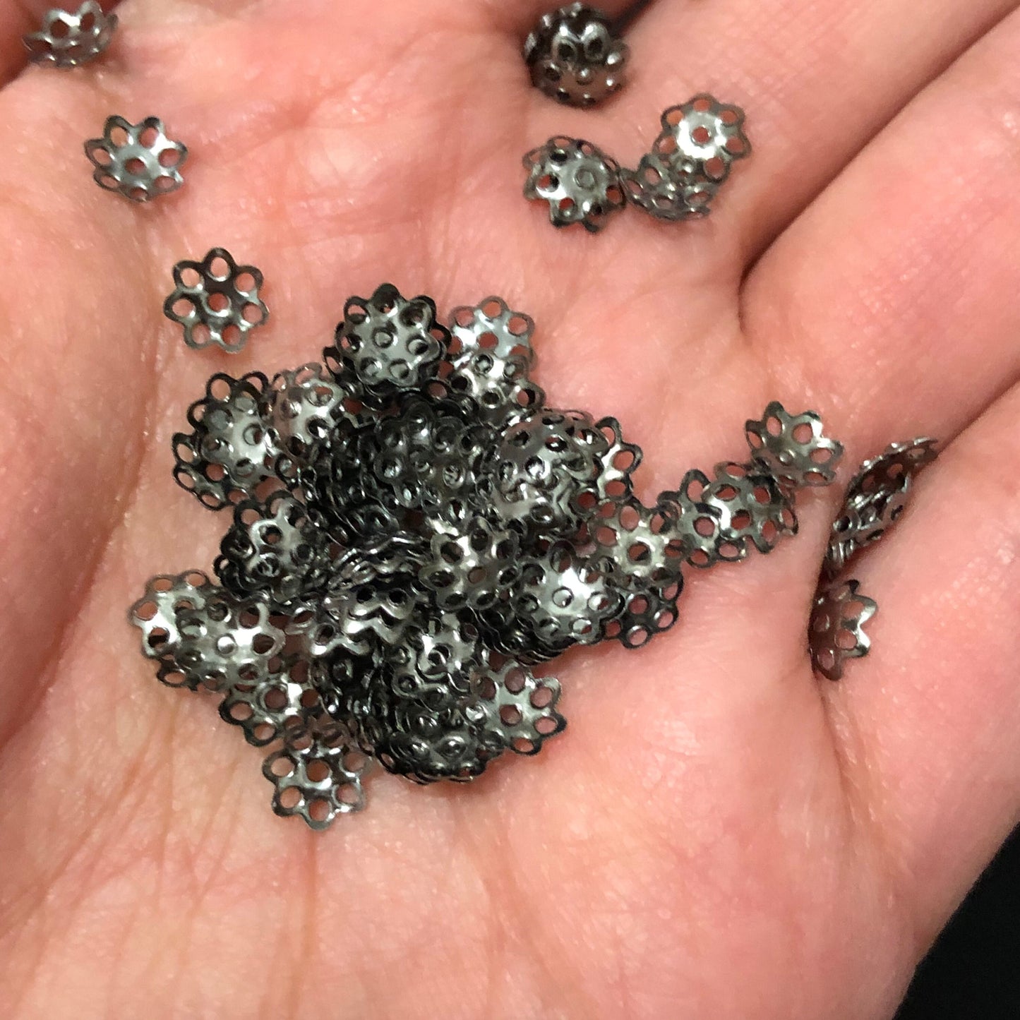 Gunmetal Charcoal Filigree Bead Caps 6x1mm Metallic Flower Bead End Finding 150 Pieces