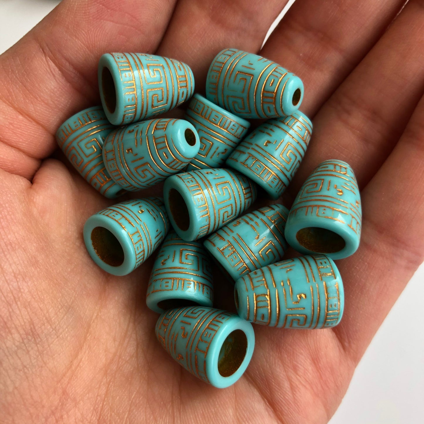 Turquoise Blue Bead Cone 16x12mm Acrylic Gold Etched Cord End Finding 20 Pieces