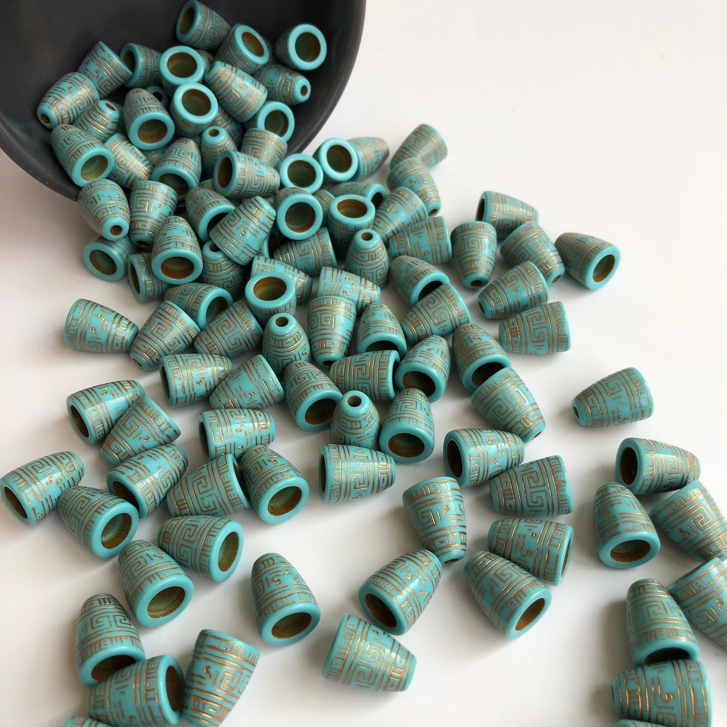 Turquoise Blue Bead Cone 16x12mm Acrylic Gold Etched Cord End Finding 20 Pieces