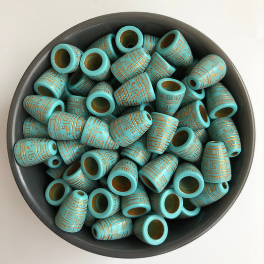 Turquoise Blue Bead Cone 16x12mm Acrylic Gold Etched Cord End Finding 20 Pieces