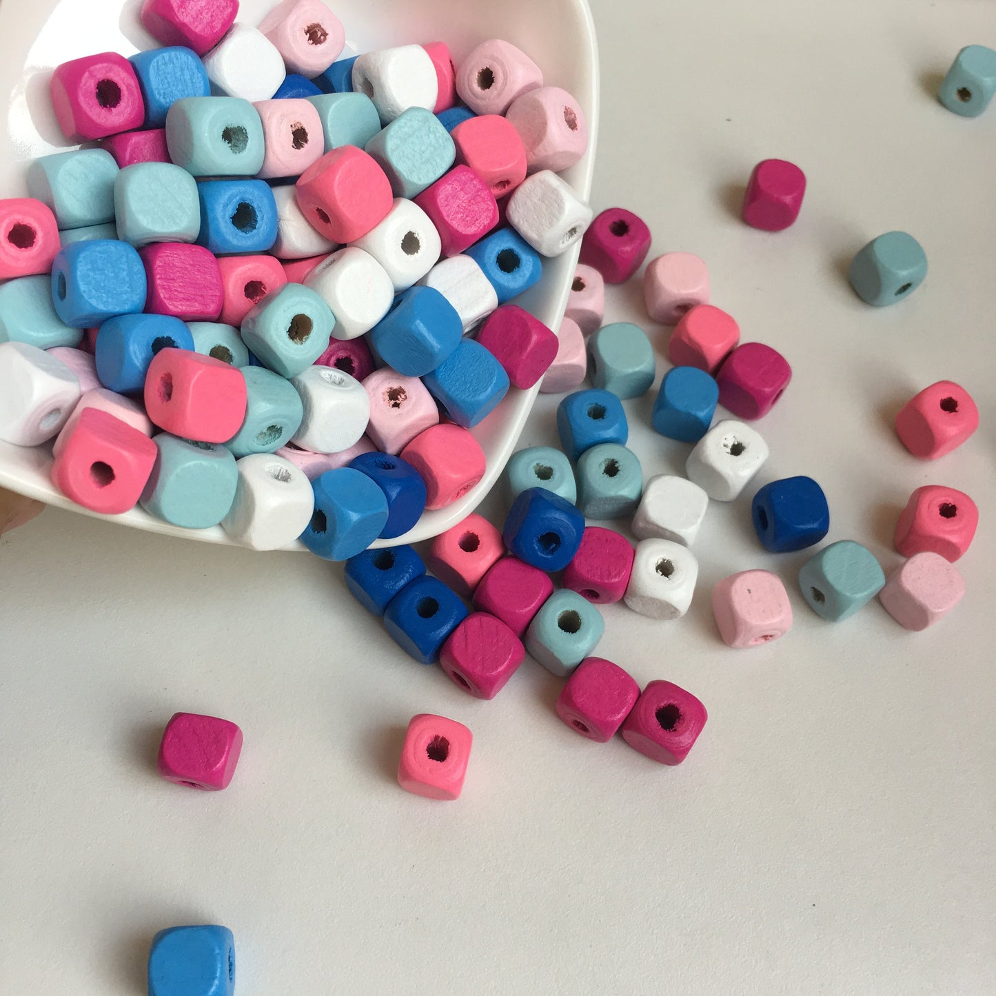 Mixed Pastel Wood Beads 10mm Cube DIY Jewellery Wooden Craft Bead 50 Pieces