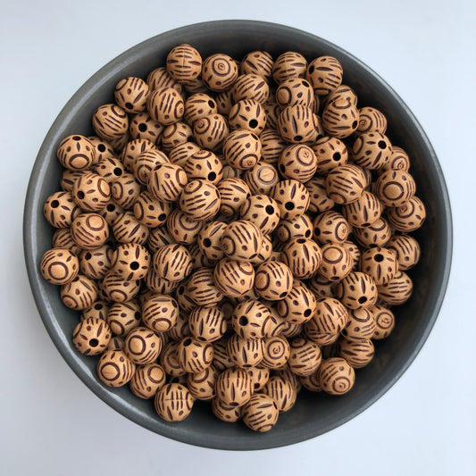 75pcs light tan brown round beads 9mm acrylic resin craft bead tribal design