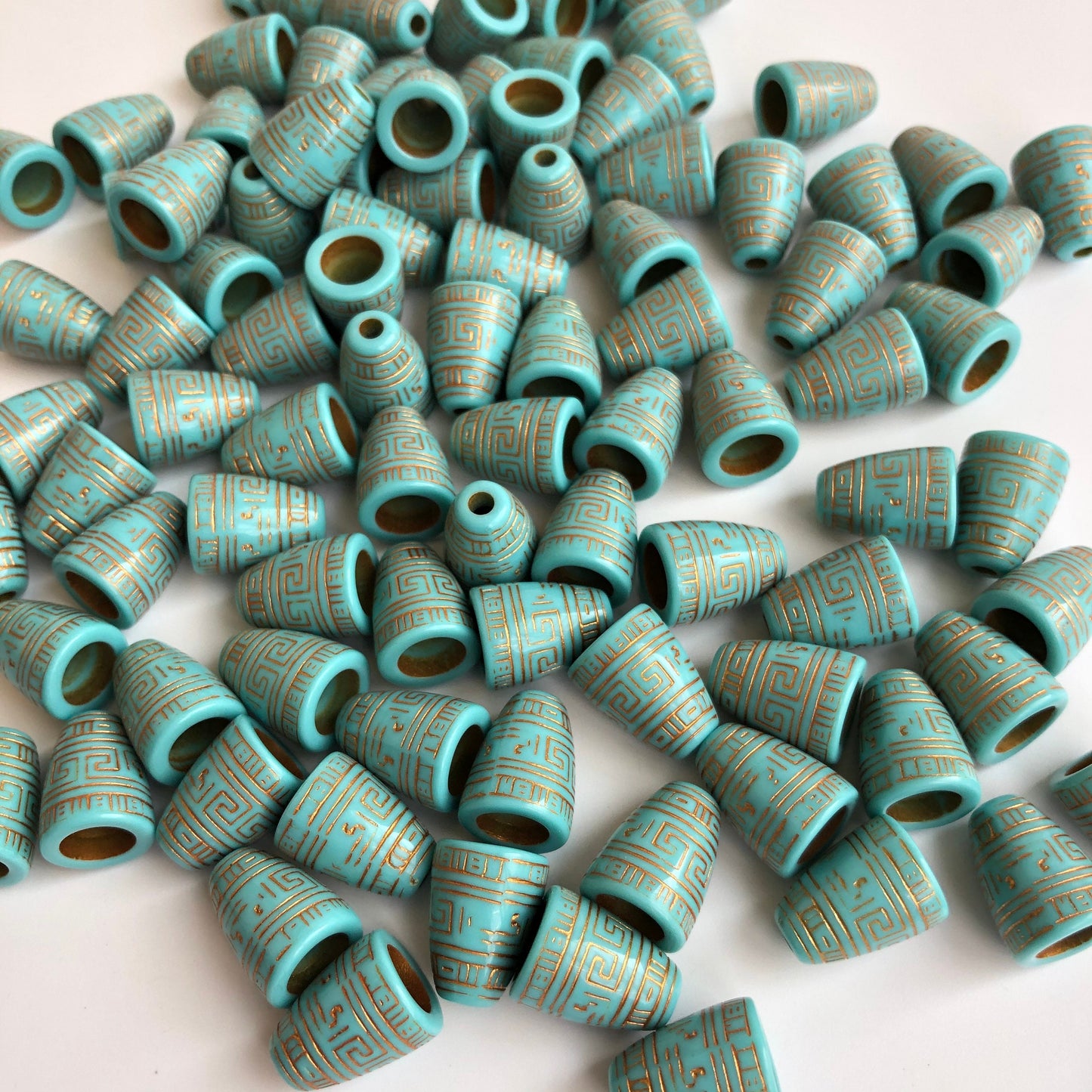 Turquoise Blue Bead Cone 16x12mm Acrylic Gold Etched Cord End Finding 20 Pieces