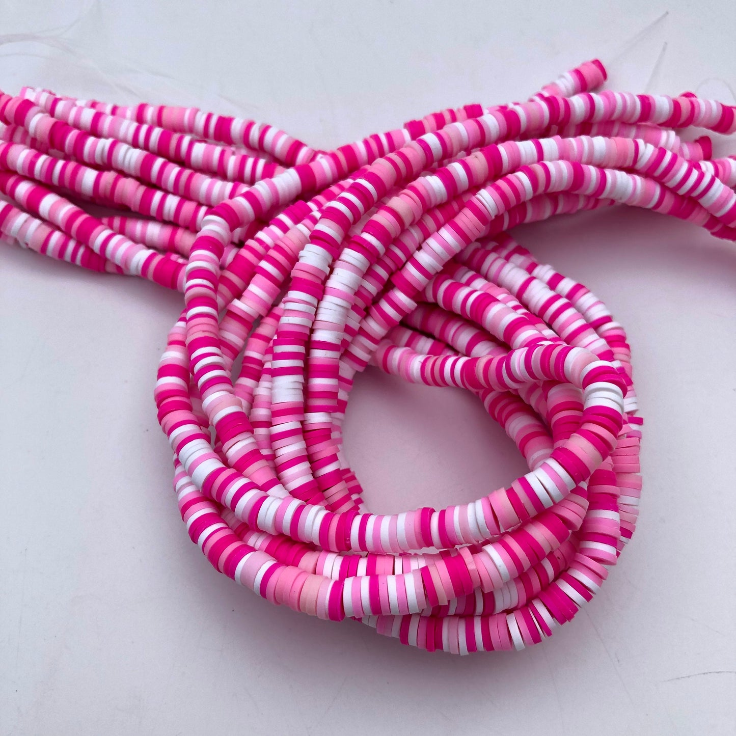 Mixed Pink Colour Polymer Clay Beads 6mm Round Disc Katsuki Jelly Bead 40cm Strand