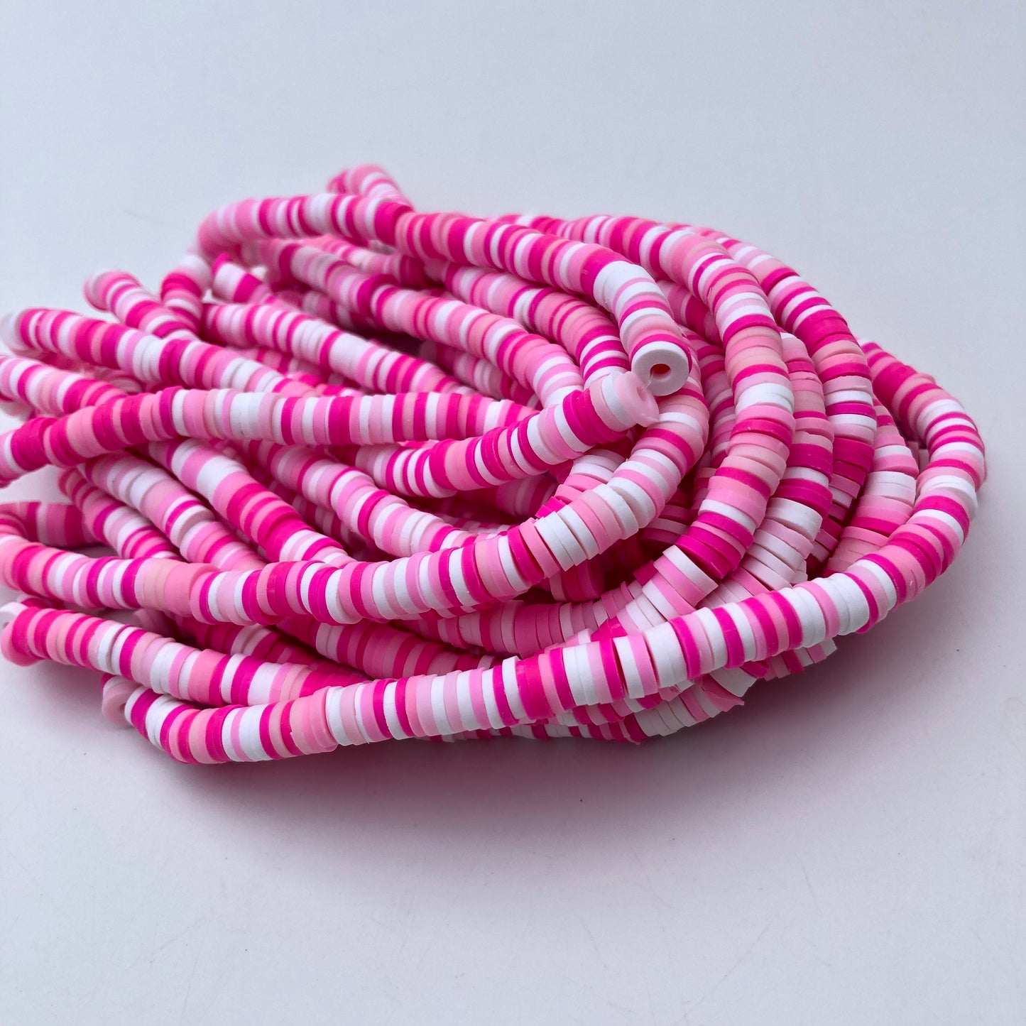 Mixed Pink Colour Polymer Clay Beads 6mm Round Disc Katsuki Jelly Bead 40cm Strand