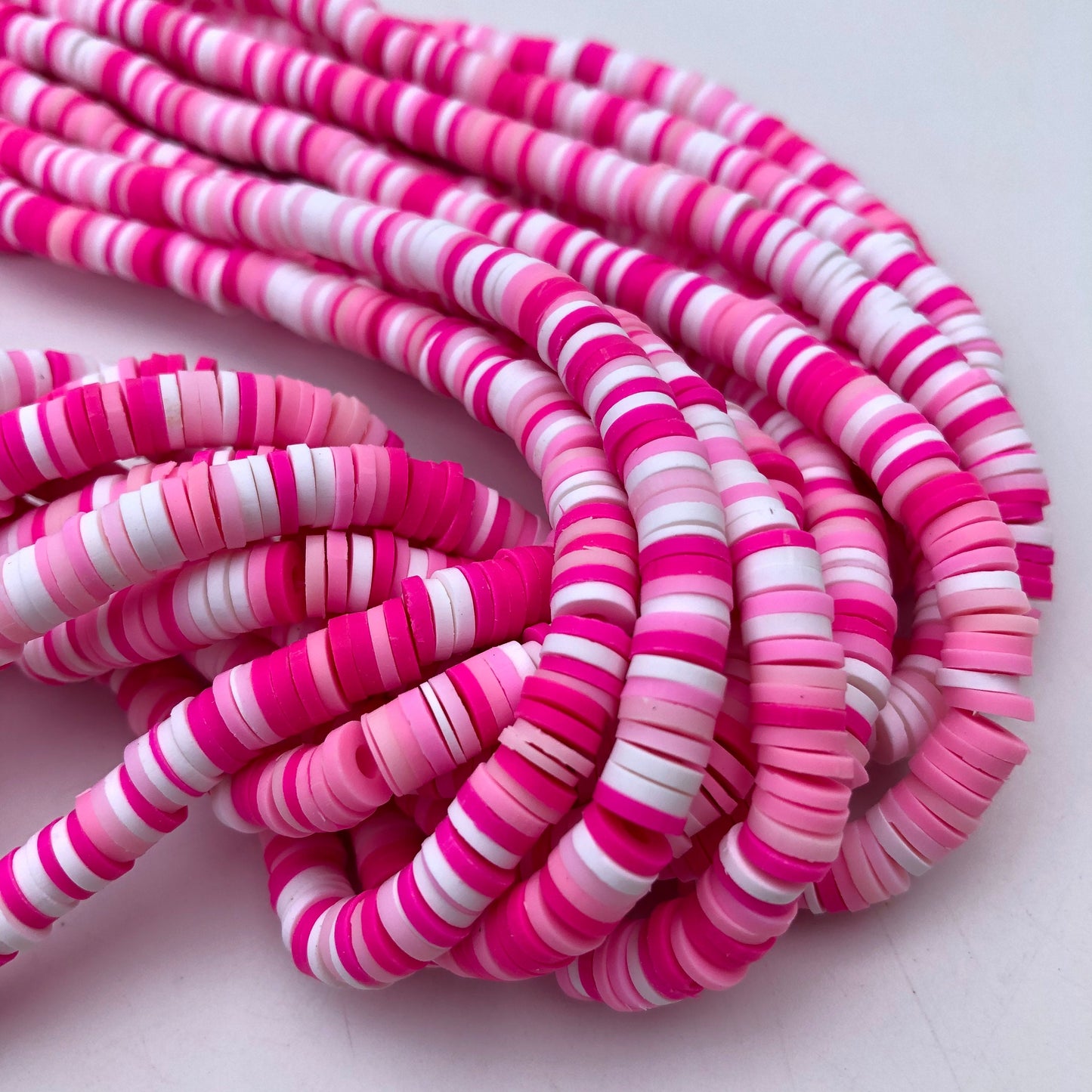 Mixed Pink Colour Polymer Clay Beads 6mm Round Disc Katsuki Jelly Bead 40cm Strand