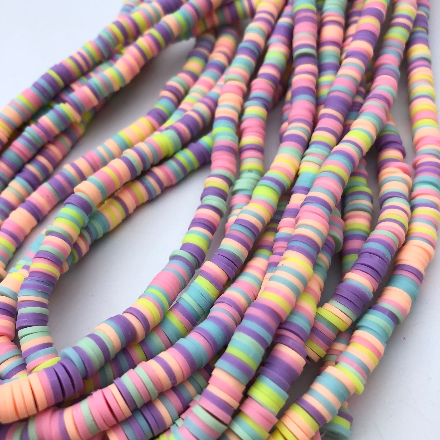 Mixed Pastel Colours Polymer Clay Beads 6mm Round Disc Katsuki Jelly Bead 40cm Strand