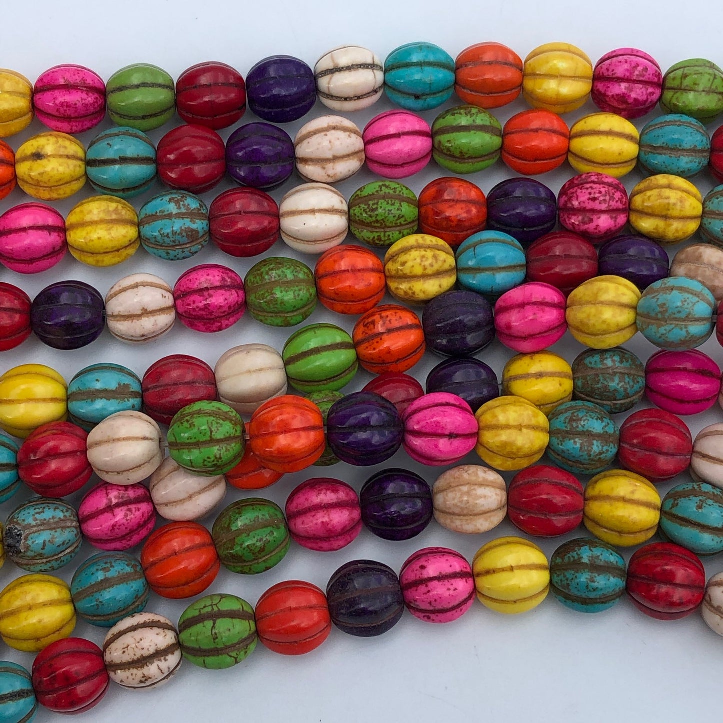 40 pieces Mixed Multi Colour Corrugated Gemstone Beads 10mm Round Pumpkin Shape Bead 40cm Strand