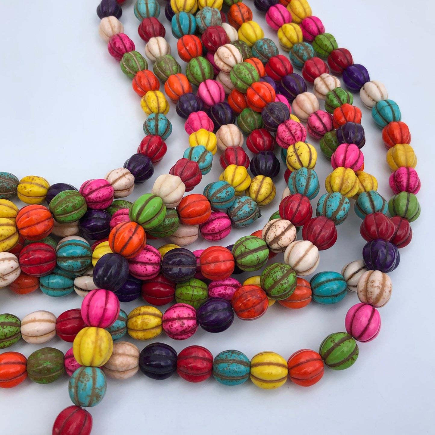 40 pieces Mixed Multi Colour Corrugated Gemstone Beads 10mm Round Pumpkin Shape Bead 40cm Strand