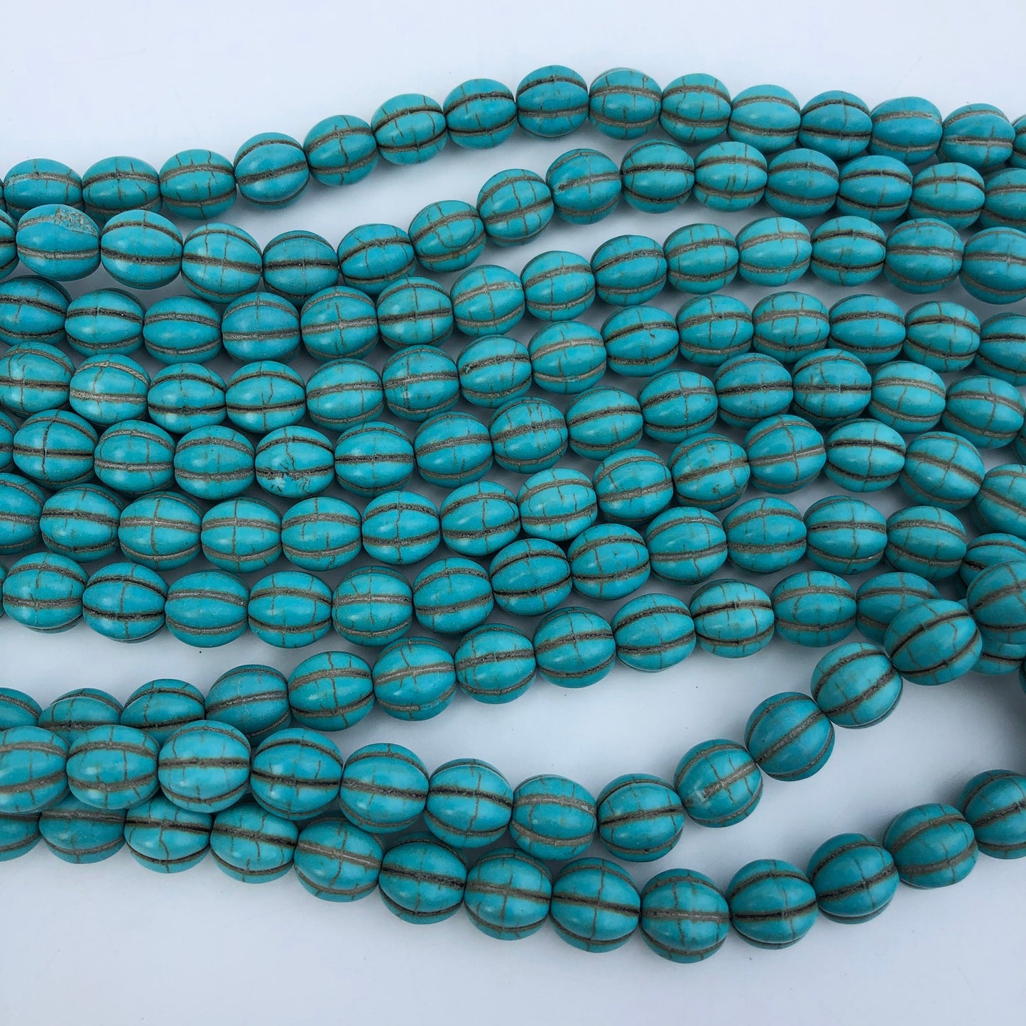 Turquoise Blue Stone Beads 10mm Round Corrugated Shape Synthetic Gemstone bead 38 Piece Strand