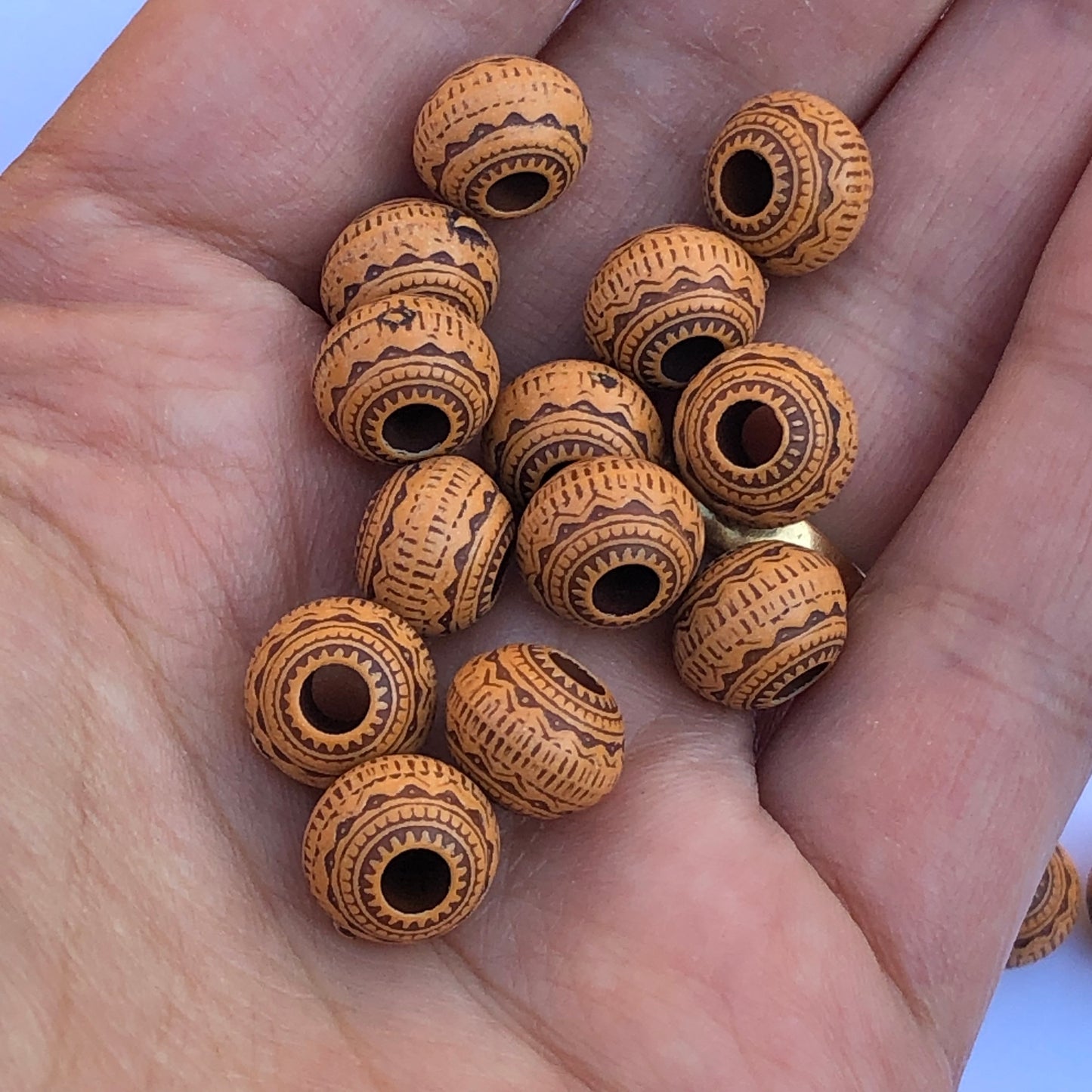 50X Brown Tribal Bead 10x8mm Rondelle Geometric Etched Design Beads