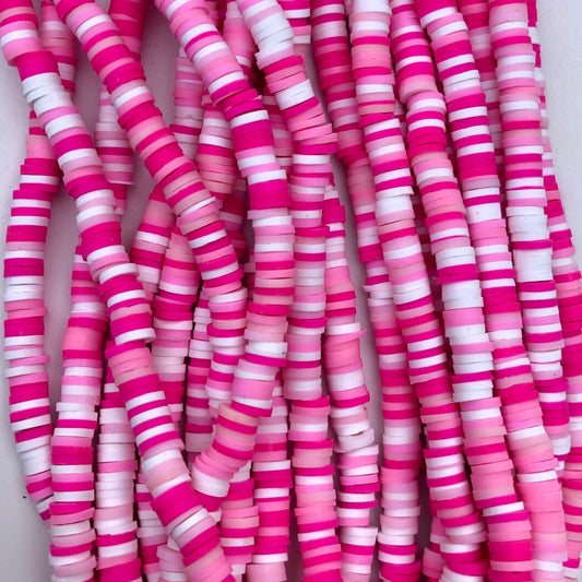 Mixed Pink Colour Polymer Clay Beads 6mm Round Disc Katsuki Jelly Bead 40cm Strand