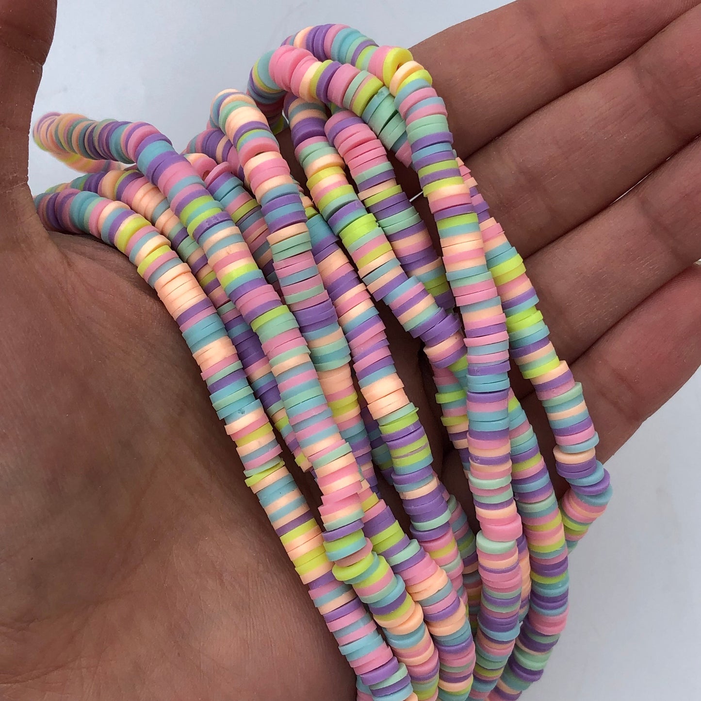 Mixed Pastel Colours Polymer Clay Beads 6mm Round Disc Katsuki Jelly Bead 40cm Strand