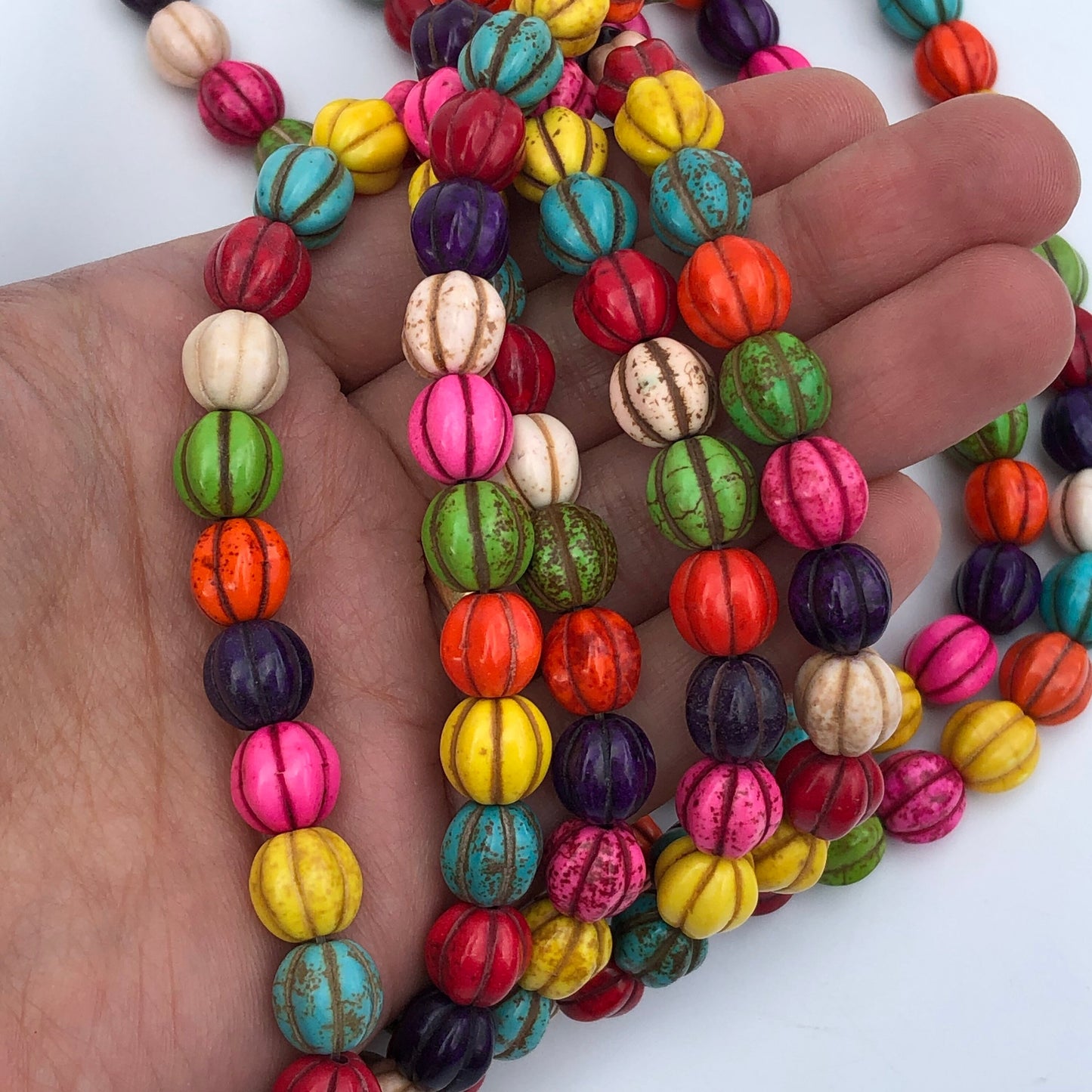 40 pieces Mixed Multi Colour Corrugated Gemstone Beads 10mm Round Pumpkin Shape Bead 40cm Strand