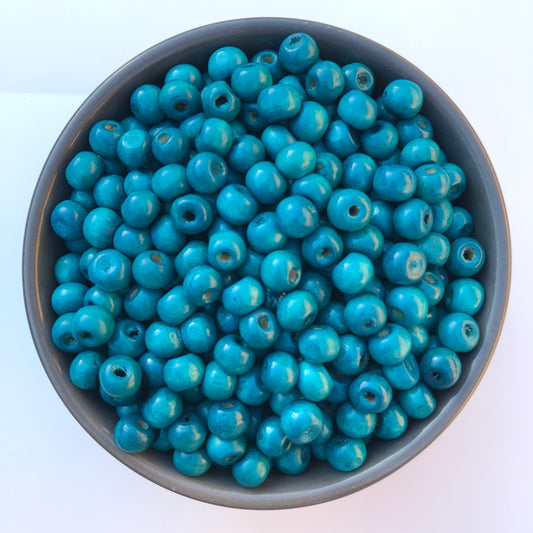 Turquoise Blue Wood Bead 8.5mm Round Wooden Craft Bead 150 Pieces