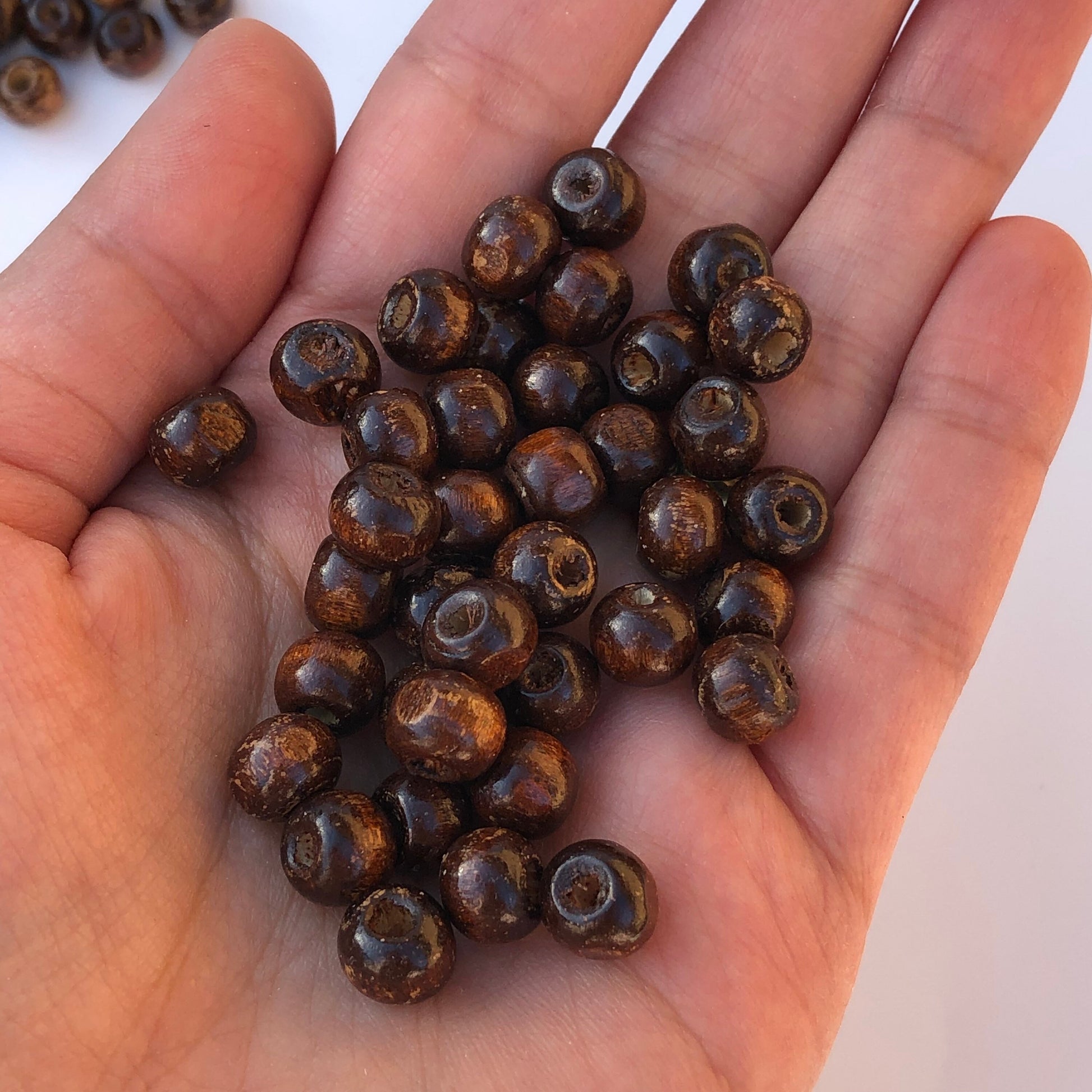 150pcs Antique Brown Wood Bead 