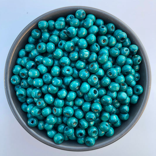 Turquoise Blue Wood Beads 7mm Round Wooden Craft Bead 150 Pieces