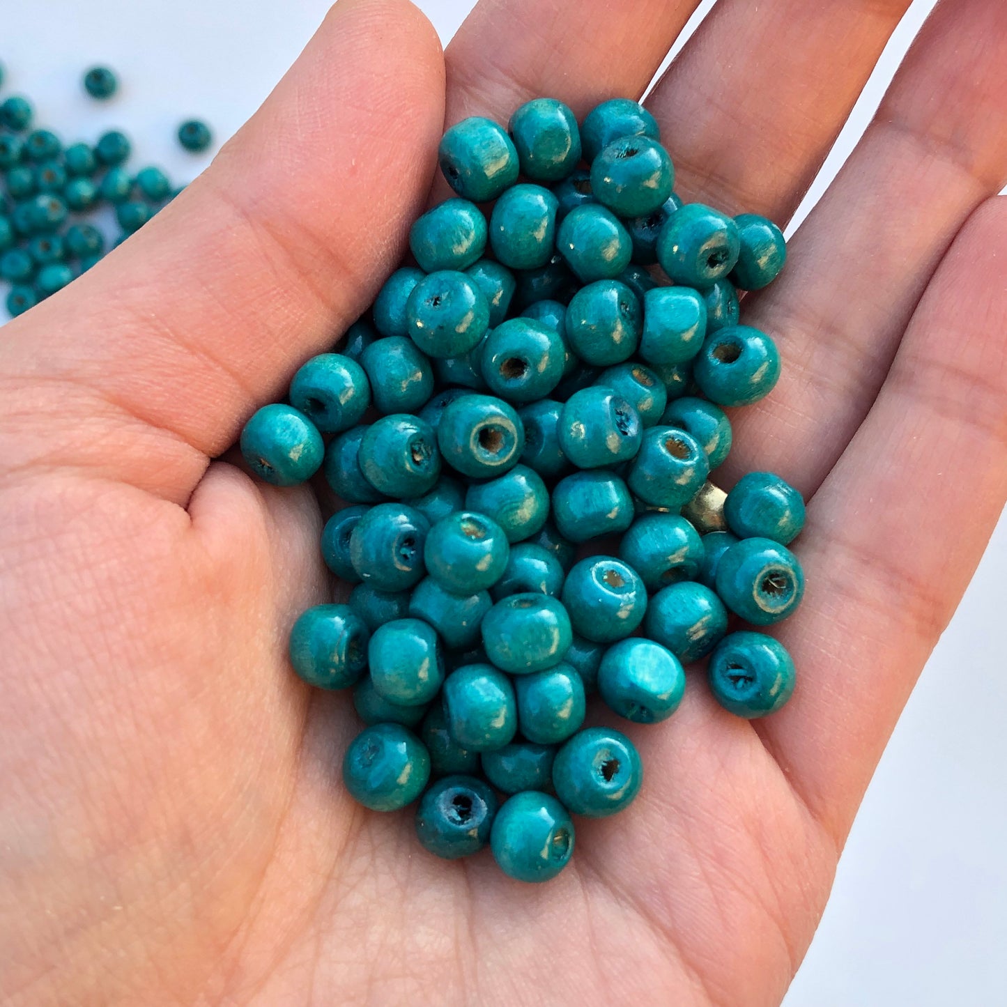 Turquoise Blue Wood Beads 7mm Round Wooden Craft Bead 150 Pieces