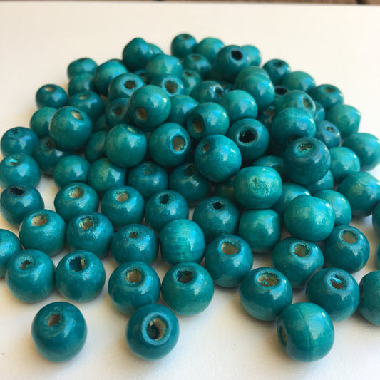 Turquoise Blue Wood Beads 10mm Round Wooden Craft Bead 100 Pieces