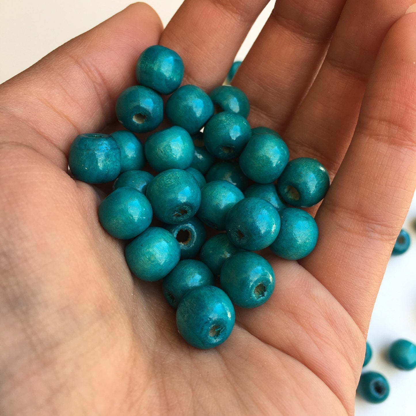 Turquoise Blue Wood Beads 10mm Round Wooden Craft Bead 100 Pieces