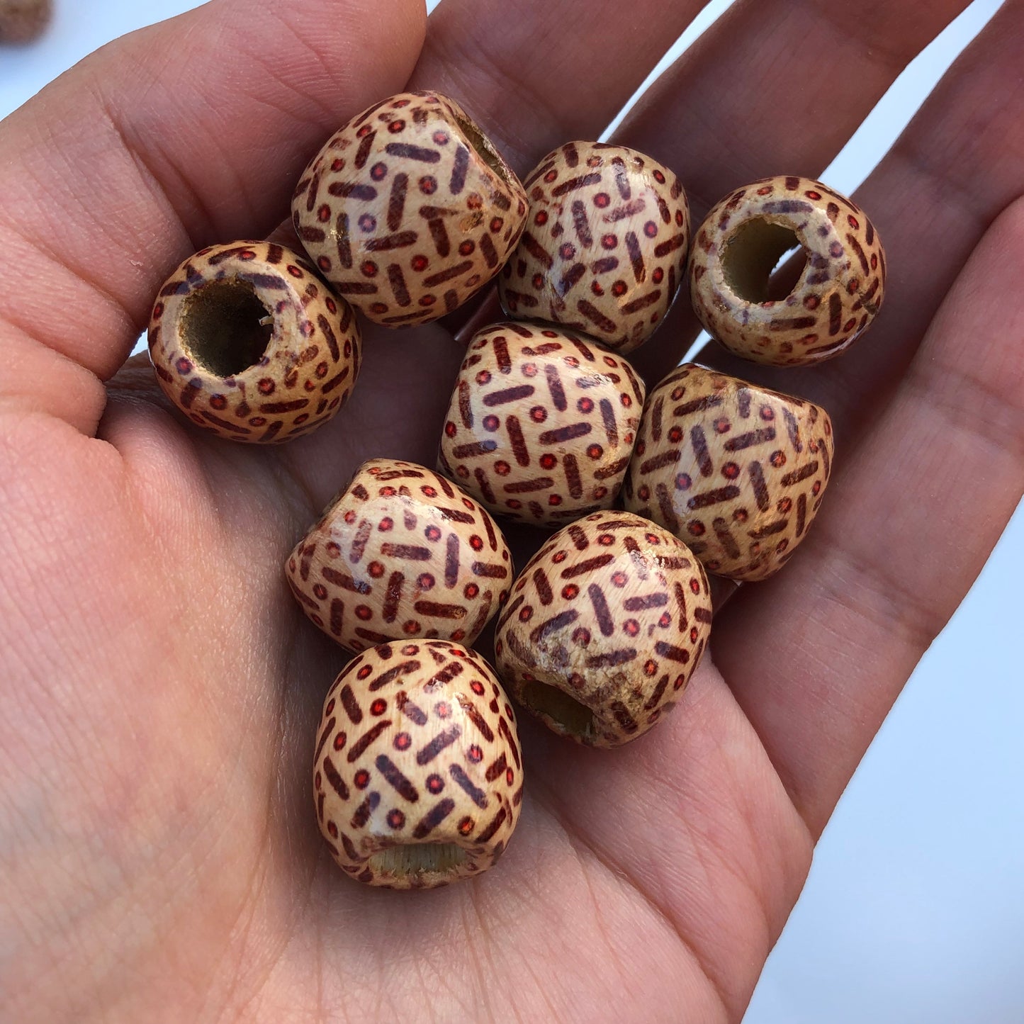 25pcs barrel dreadlock wooden beads, 18x17mm tribal pattern hair bead, macrame large hole wood pony bead