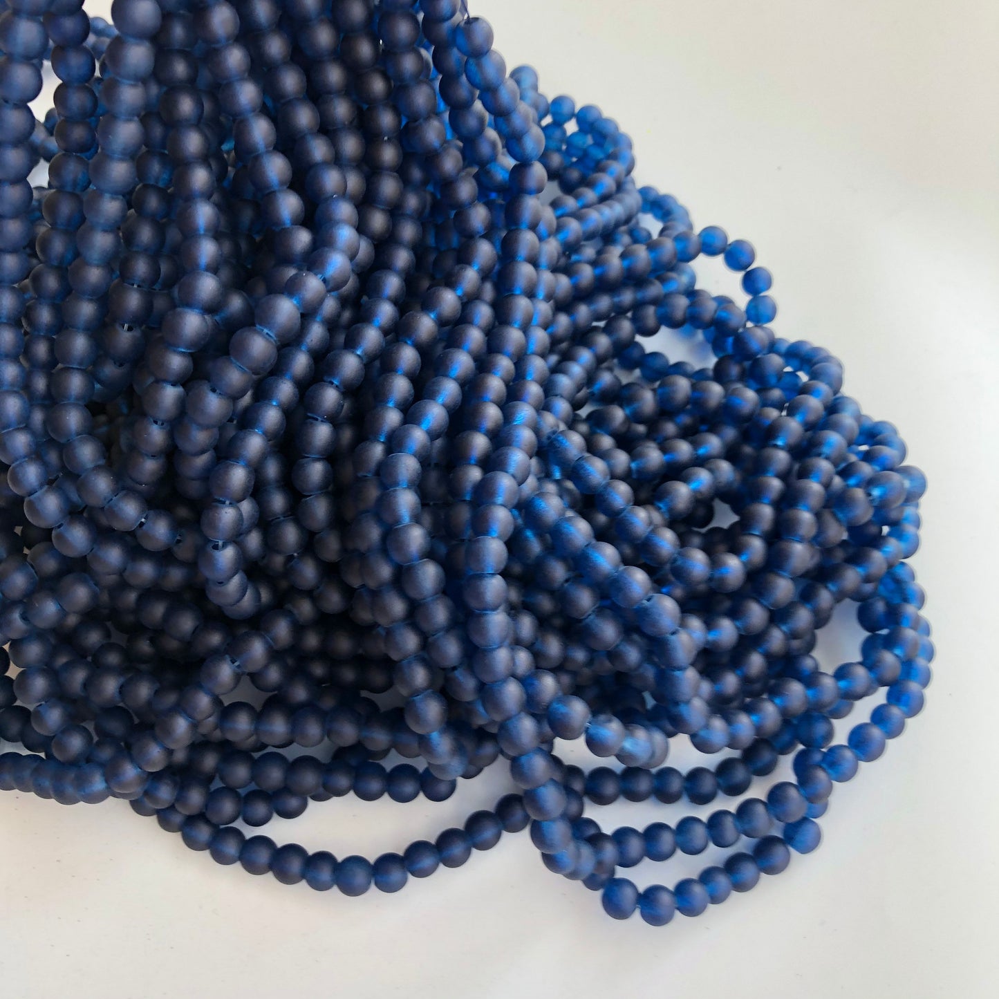 Navy Blue Frosted Glass Beads 6mm Round DIY Bracelet Necklace Bead 135 Piece Strand