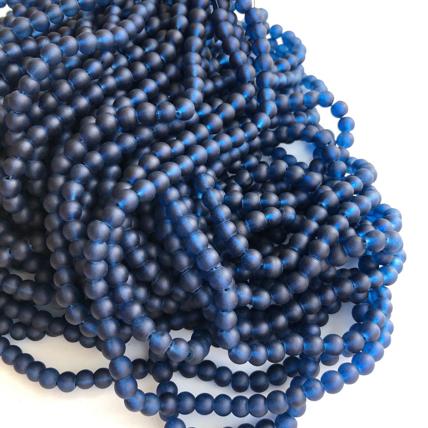 Navy Blue Frosted Glass Beads 6mm Round DIY Bracelet Necklace Bead 135 Piece Strand