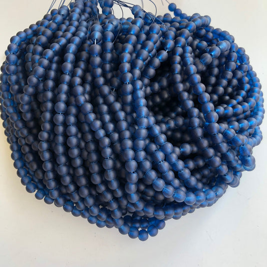 Navy Blue Frosted Glass Beads 6mm Round DIY Bracelet Necklace Bead 135 Piece Strand