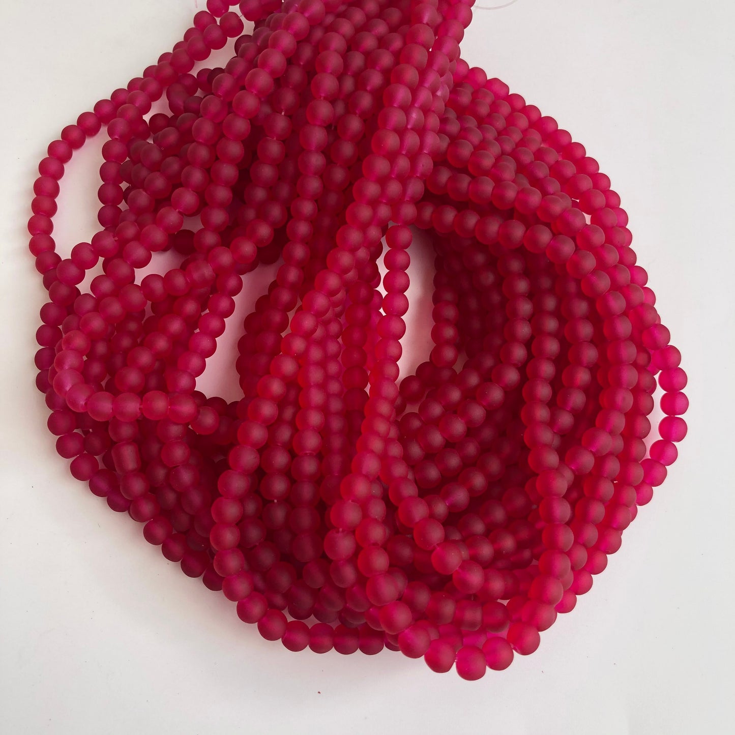 Ruby Red Frosted Glass Beads 6mm Round DIY Bracelet Necklace Bead 135 Piece Strand