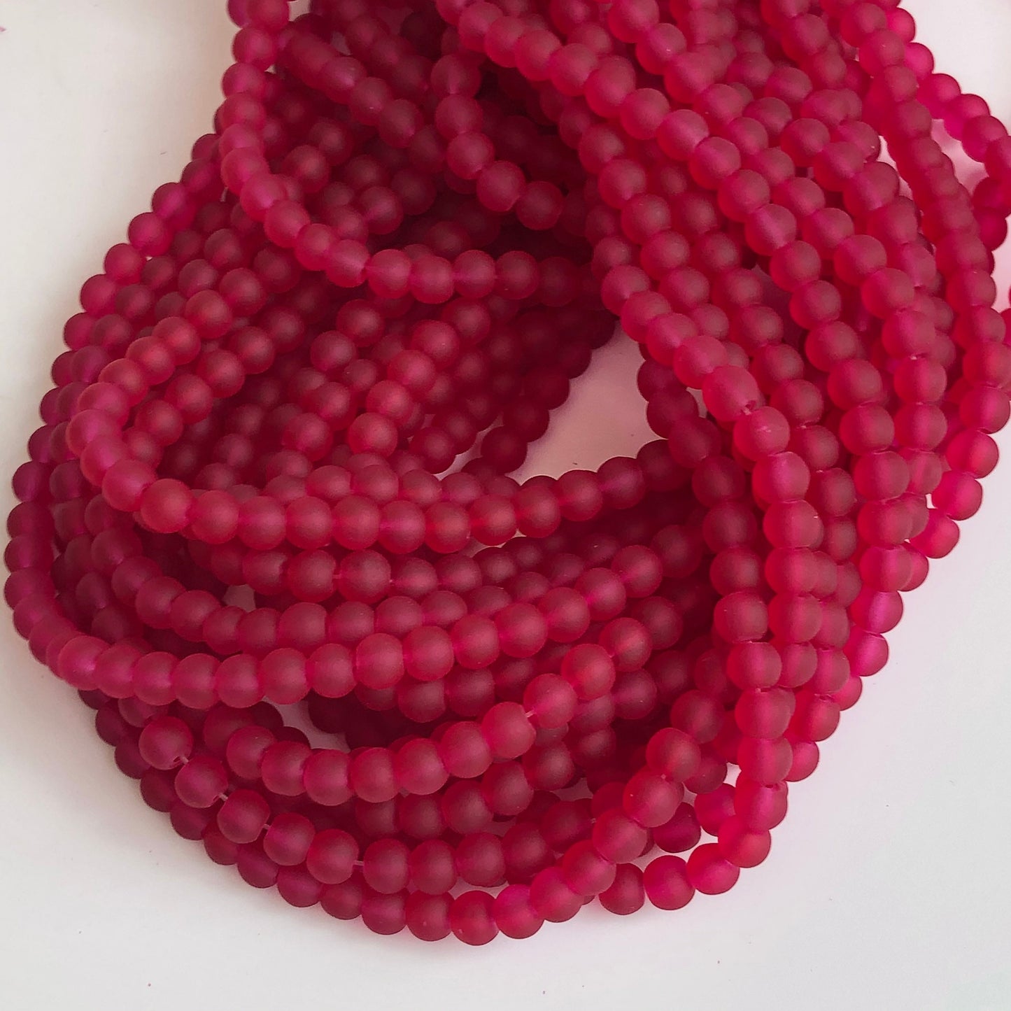 Ruby Red Frosted Glass Beads 6mm Round DIY Bracelet Necklace Bead 135 Piece Strand